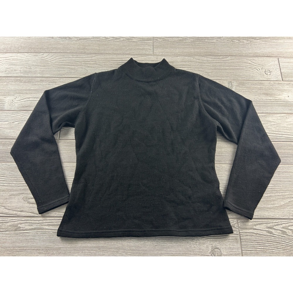 Icelandic Design Merino Wool Sweater Black Mock Neck Pullover Womens Medium